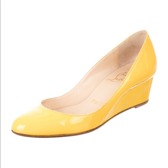 Christian Louboutin Yellow Wedges Size 5 in GUC - Picture 2 of 8